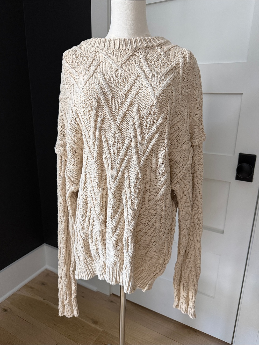 Free People Chunky Cable Knit Crew Sweater - Cream